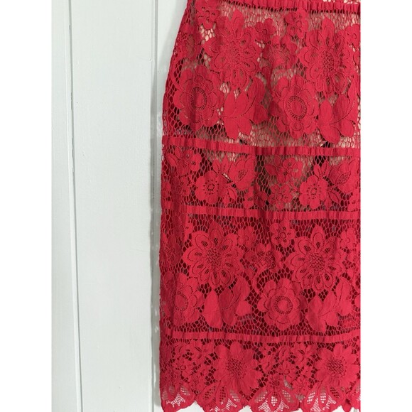 For Love & Lemons Gianna Midi Dress XS Red Lace Bodycon Adjustable Straps - Picture 3 of 7